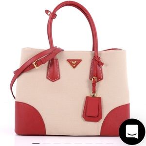 Prada cuir double tote canvas